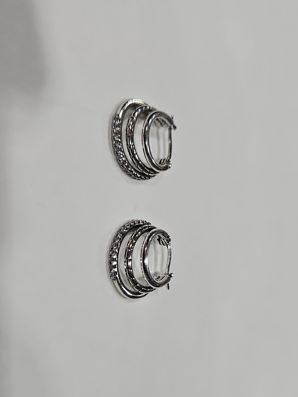 925 Sterling Silver Triple Hoop Earrings Multi-Row Huggies with CZ